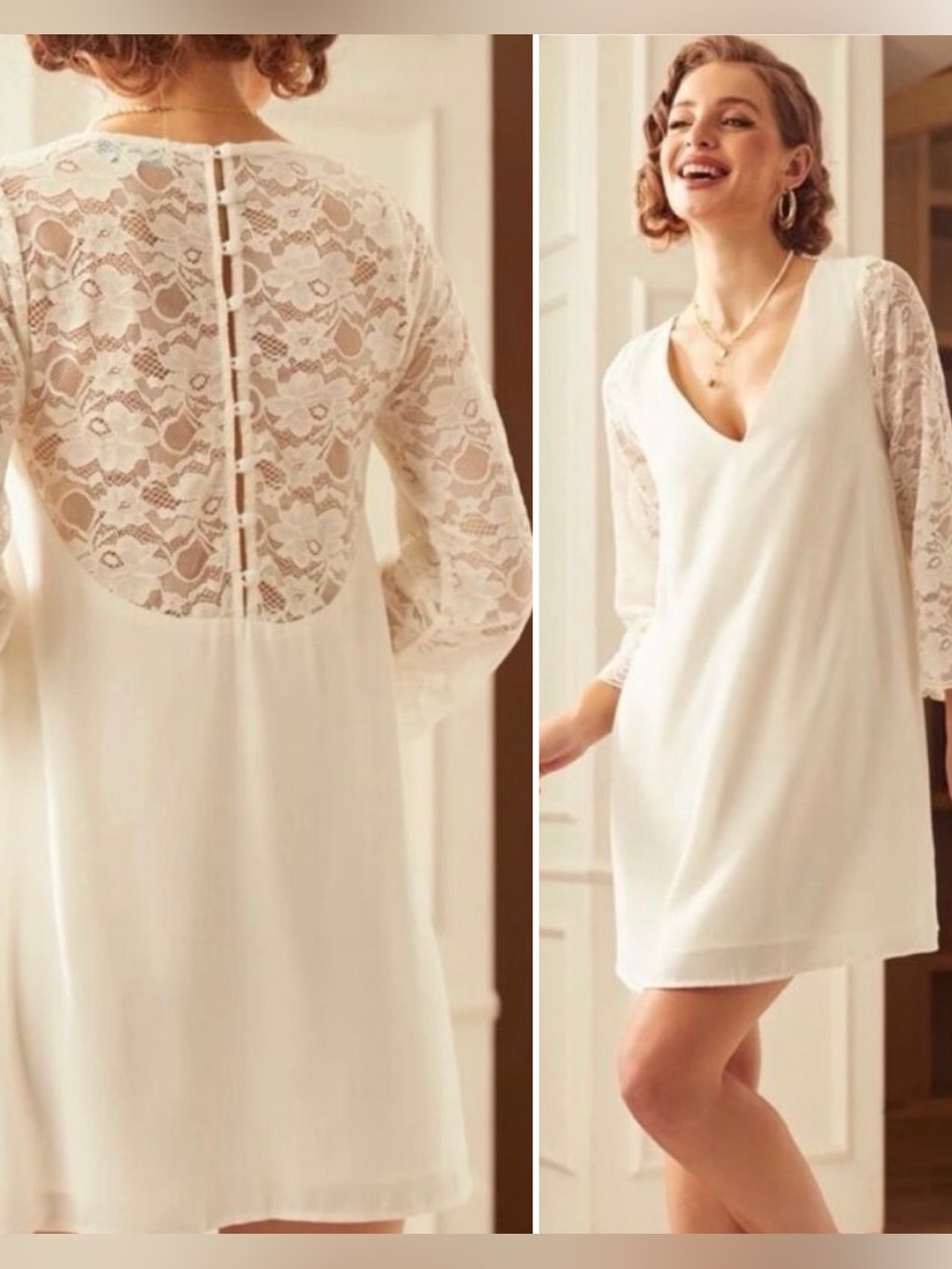 Modcloth Blushing With Bliss Cream Lace-Back Shift Dress M NWT